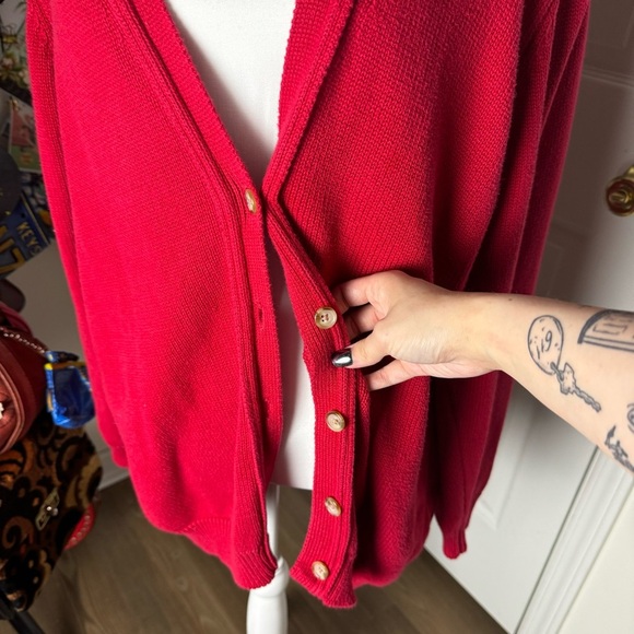 VTG Lands End Red Cardigan Large - Picture 4 of 5